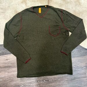 Robert Comstock Sweater Mens 2XL Tall Green Vertical Wool Cashmere Pullover